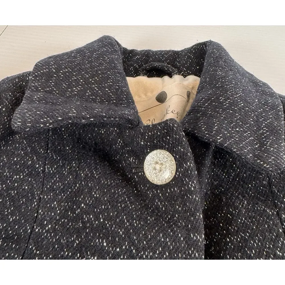 Cherokee Girls 4T Black Flecked Tweed Button Coat Jacket w/ Bow, Lined